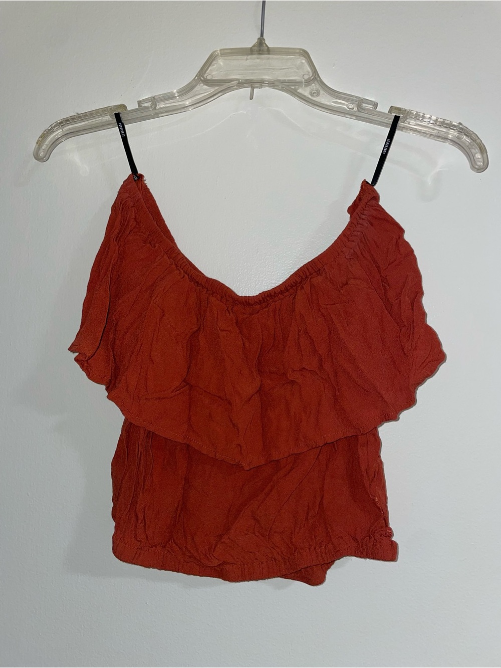 Forever 21 Burnt Orange Off-Shoulder Ruffle Crop Top